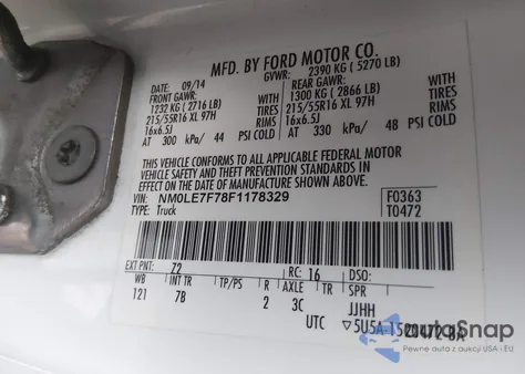 2015 Ford Transit Connect Xlt z USA, uszkodzony, nr VIN NM0LE7F78F1178329